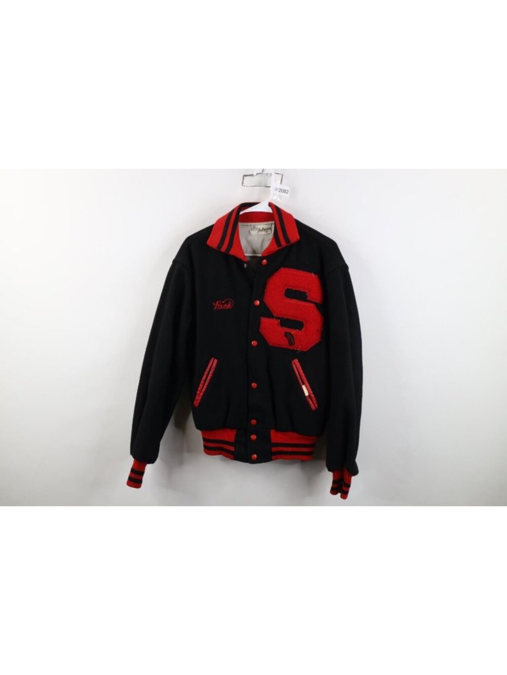 Vtg 60s Wool Leather Varsity Letterman Jacket Mens Size 40 Black Chain Stitch